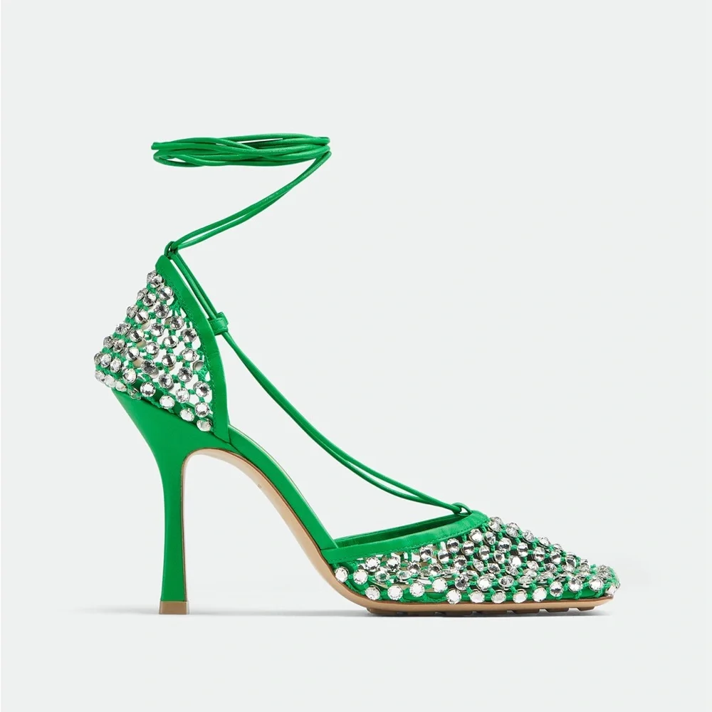 New Bottega VENETA crystal Sandal Rhinestone mesh and leather sandals $1,950
